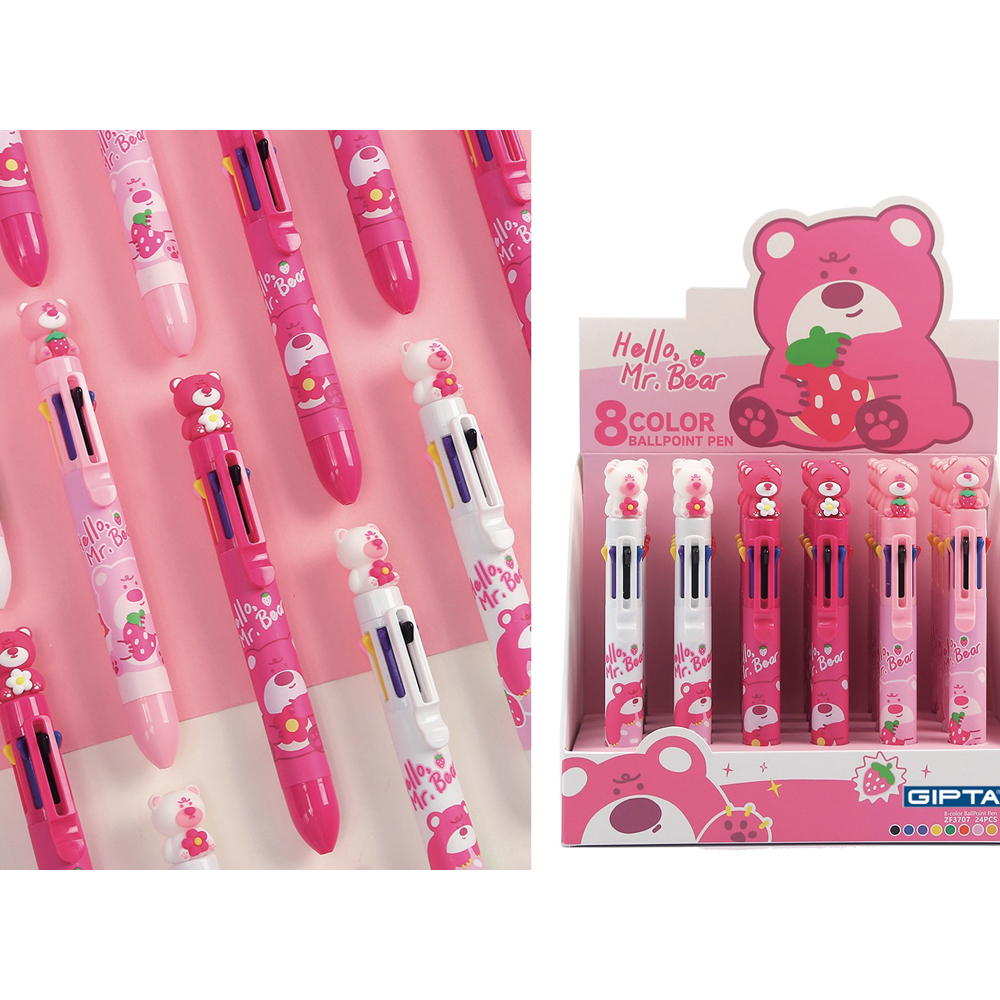 GIPTA TÜKENMEZ KALEM - PINK BEAR 8 COLOR 24LÜ
