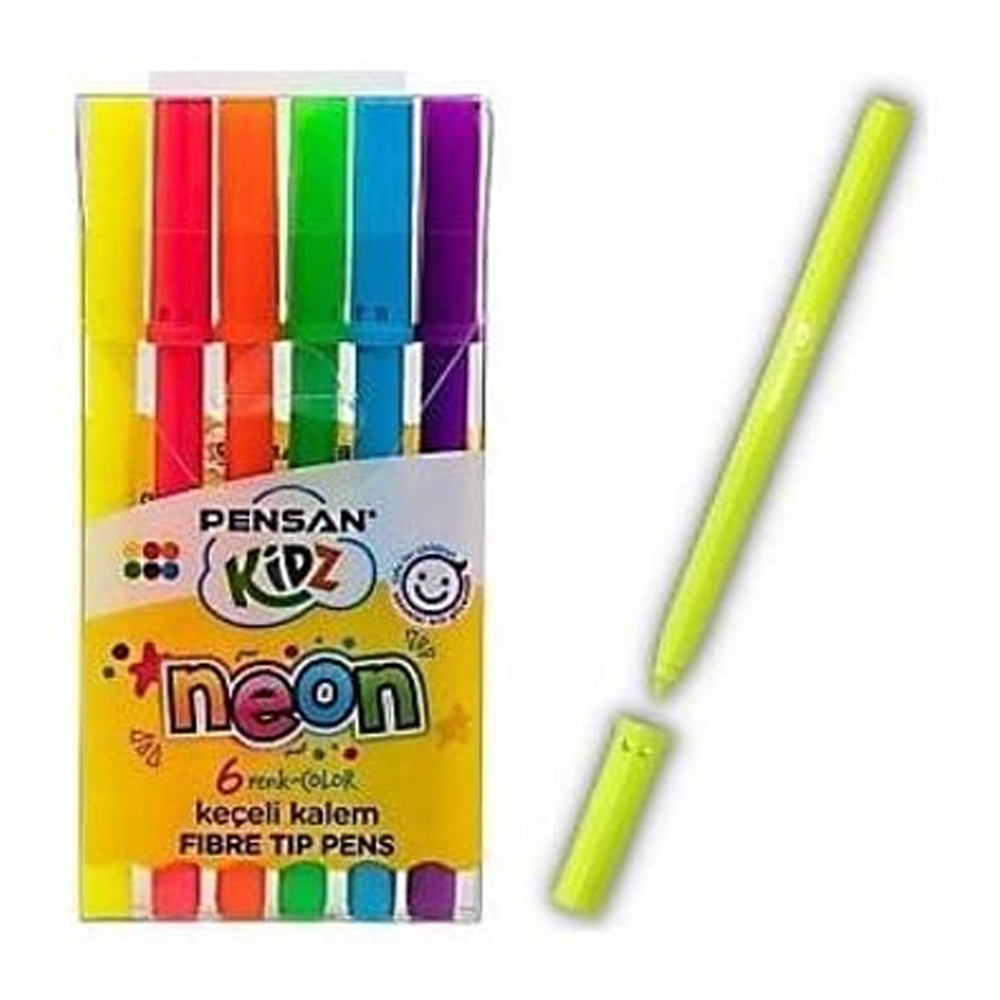 PENSAN 6 RENK NEON KESİK UÇ KEÇELİ KLM - 24 PAKET