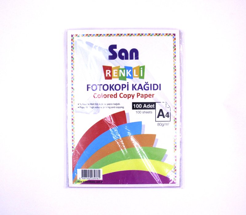 San Renkli Fotokopi Kağıdı 100 lu Pastel