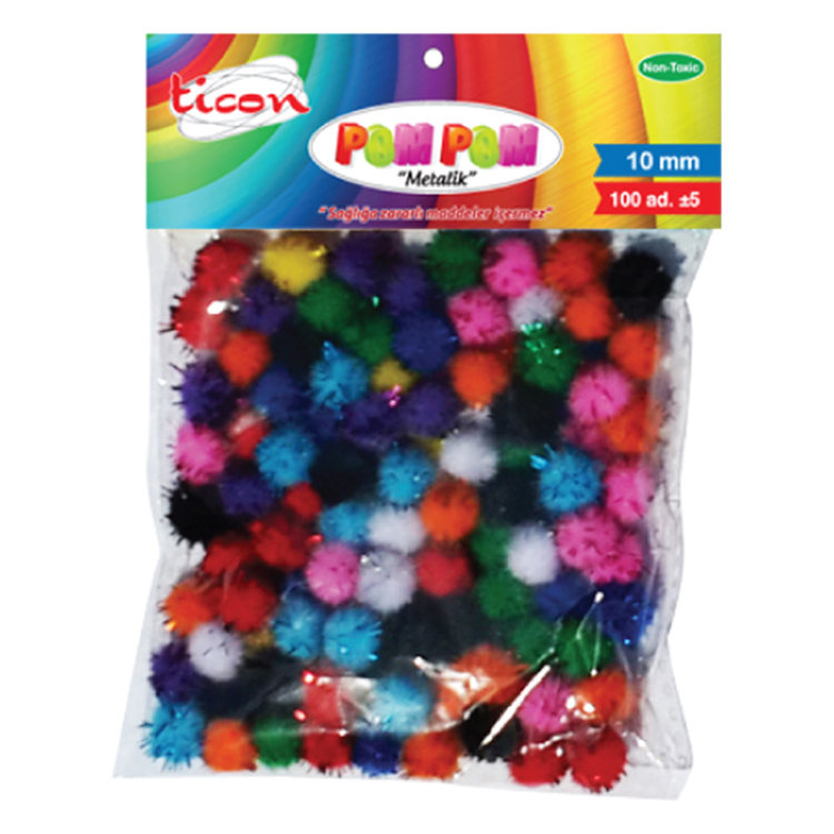 TİCON POMPOM 10MM ,100 LÜ PAKET METALİK RENKLER
